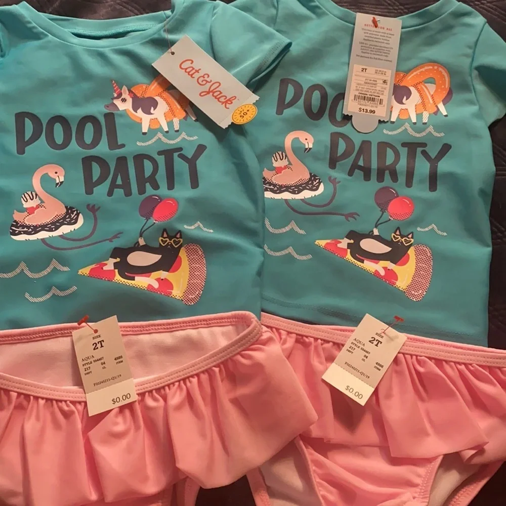 Pair of 2T Pool Party Swimming Suits Beach Summer Vacation Resortwear